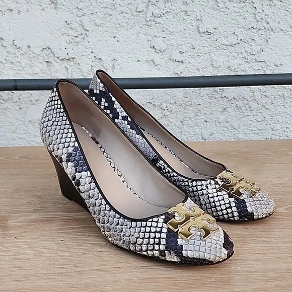 TORY BURCH Astoria Snakeskin Print Wedge Shoe 6 - Picture 3 of 13